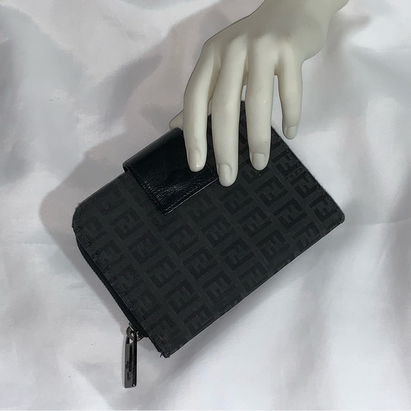 FENDI black FF logo jacquard/leather FULL TIME AGENDA wallet CLUTCH - Picture 1 of 16